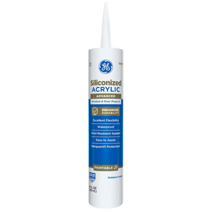 GE Advanced Siliconized Acrylic Windows, Doors, Ext 10.1-oz White Paintable Latex Caulk - 71223245