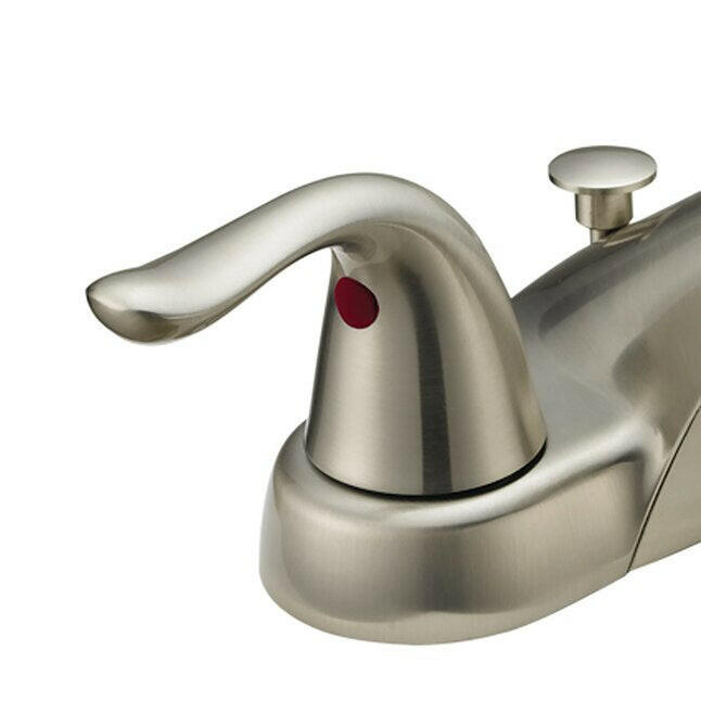EZ-FLO Impressions Brushed Nickel 4-in centerset 2-handle WaterSense Bathroom Sink Faucet with Drain and Deck Plate