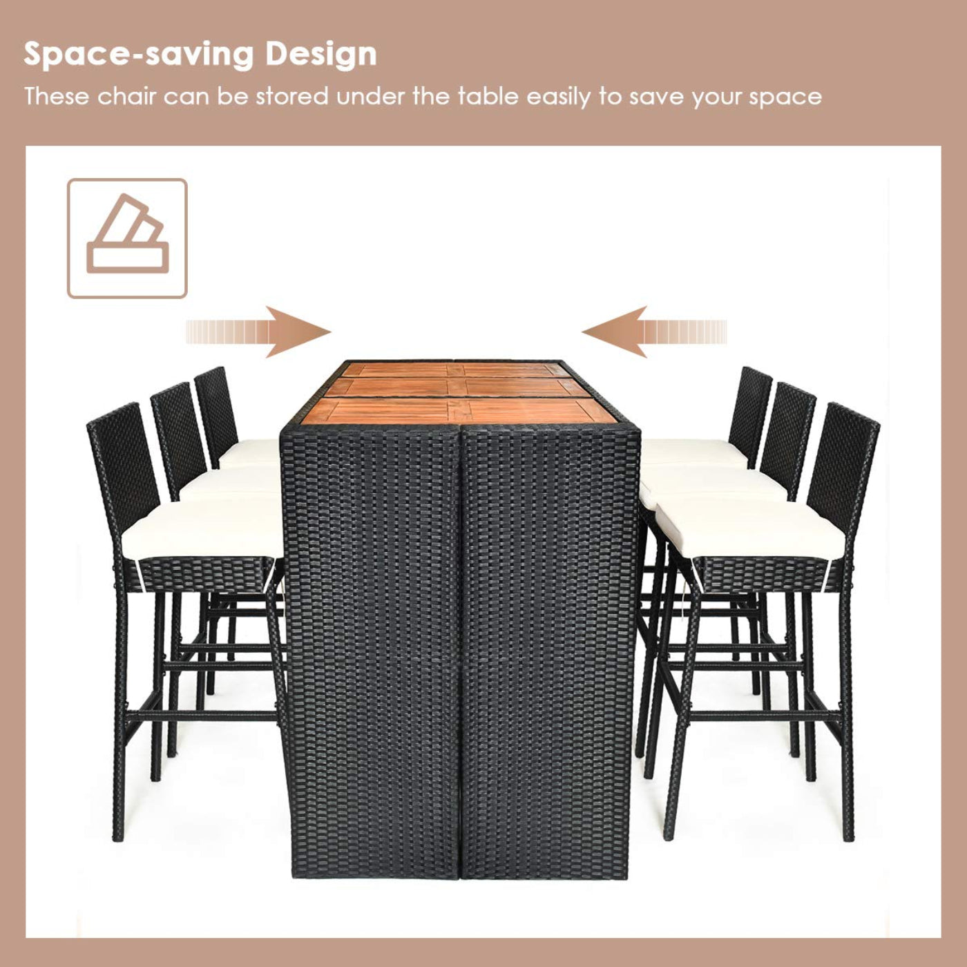 Tangkula 7 Pieces Outdoor Wicker Bar Set, Rattan Dining Set - HW63219+