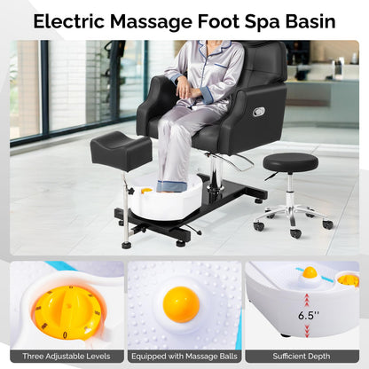 OmySalon PCM-WB 360° Rotation Hydraulic Pedicure Chair with Bubble Massage Foot Bath & Rolling Stool - G59000795