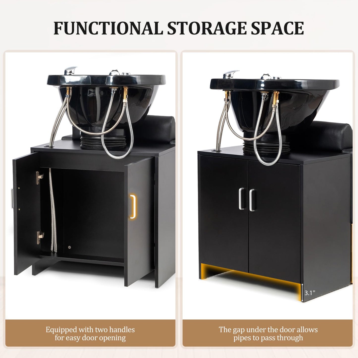 OmySalon BU2001 Salon Shampoo Backwash Chair Unit with ABS Plastic Bowl & Wooden Cabinet - G59000912