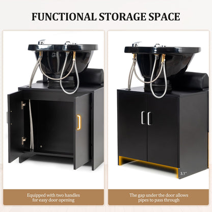 OmySalon BU2001 Salon Shampoo Backwash Chair Unit with ABS Plastic Bowl & Wooden Cabinet - G59000912