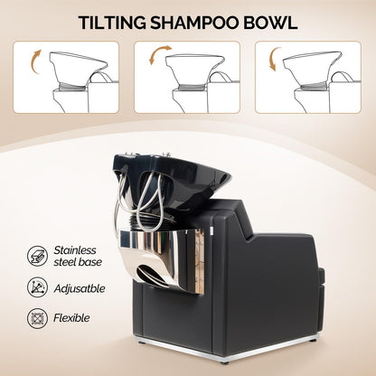 OmySalon BU2601 Salon Shampoo Backwash Chair with Tilting Porcelain Bowl - G59001095