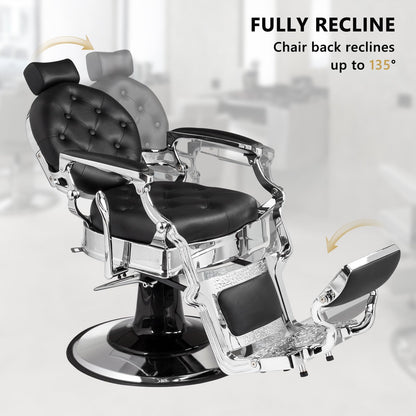 OmySalon BC1602 Vintage Style Heavy Duty Hydraulic Recline Barber Chair - G59000499