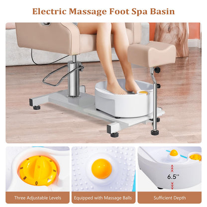 OmySalon PCM-WB 360° Rotation Hydraulic Pedicure Chair with Bubble Massage Foot Bath & Rolling Stool - G59000795