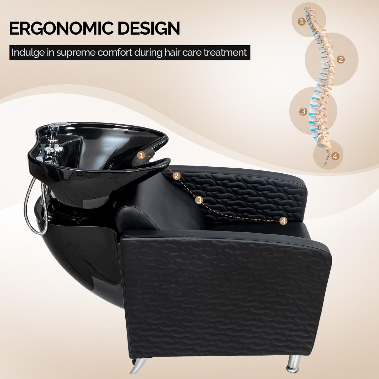 OmySalon BU1411 Salon Shampoo Bowl and Chair Backwash Unit with Tilting Porcelain Bowl - G59001041