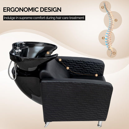 OmySalon BU1411 Salon Shampoo Bowl and Chair Backwash Unit with Tilting Porcelain Bowl - G59001041