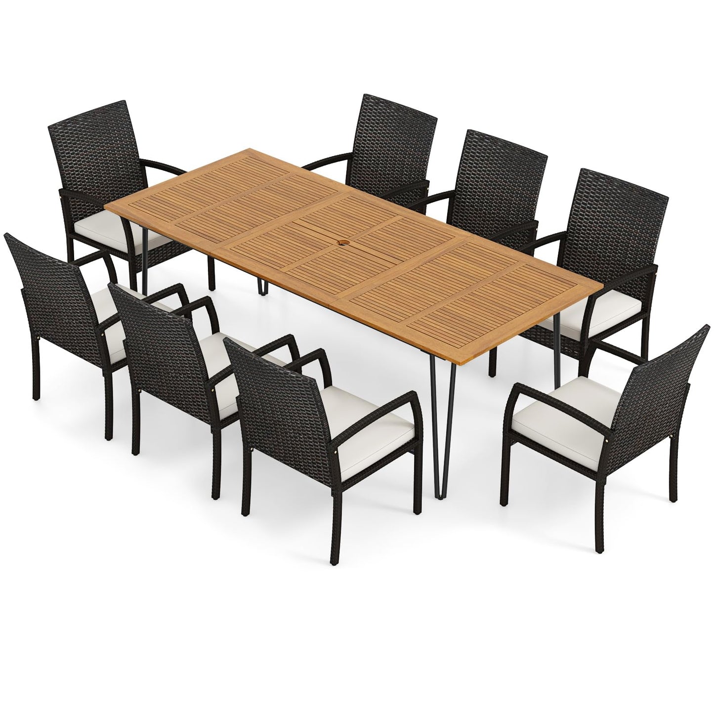 Tangkula 9 Pieces Outdoor Patio Dining Set - HW72245+2*HW70830-4