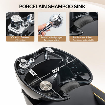 OmySalon BU1221 Salon Shampoo Backwash Chair Unit with Ceramic Shampoo Bowl & Adjustable Footrest - G59001089