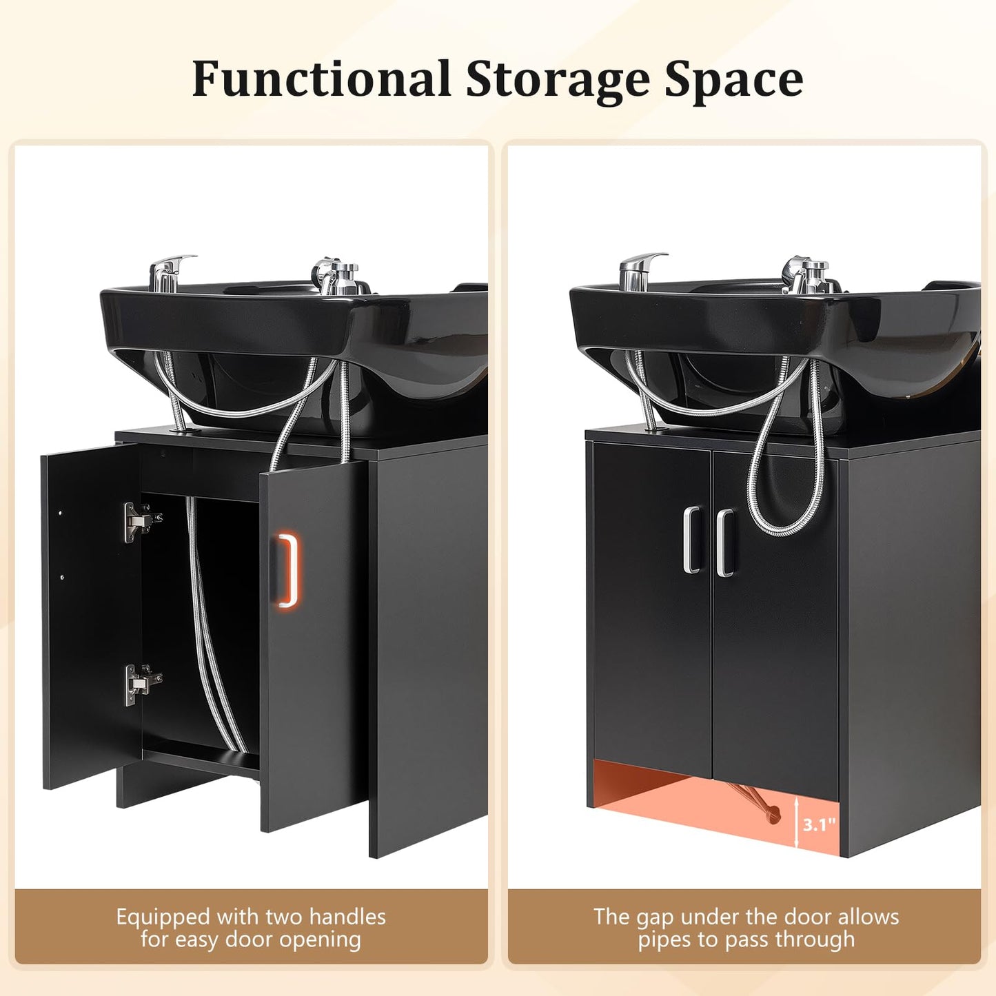 OmySalon BU2401 Salon Shampoo Backwash Chair Unit with Ceramic Shampoo Bowl & Storage Cabinet Station & Independent Footrest - G59000921