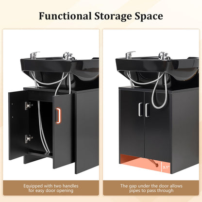 OmySalon BU2401 Salon Shampoo Backwash Chair Unit with Ceramic Shampoo Bowl & Storage Cabinet Station & Independent Footrest - G59000921