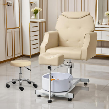 OmySalon PCM-WB 360° Rotation Hydraulic Pedicure Chair with Bubble Massage Foot Bath & Rolling Stool - G59000795