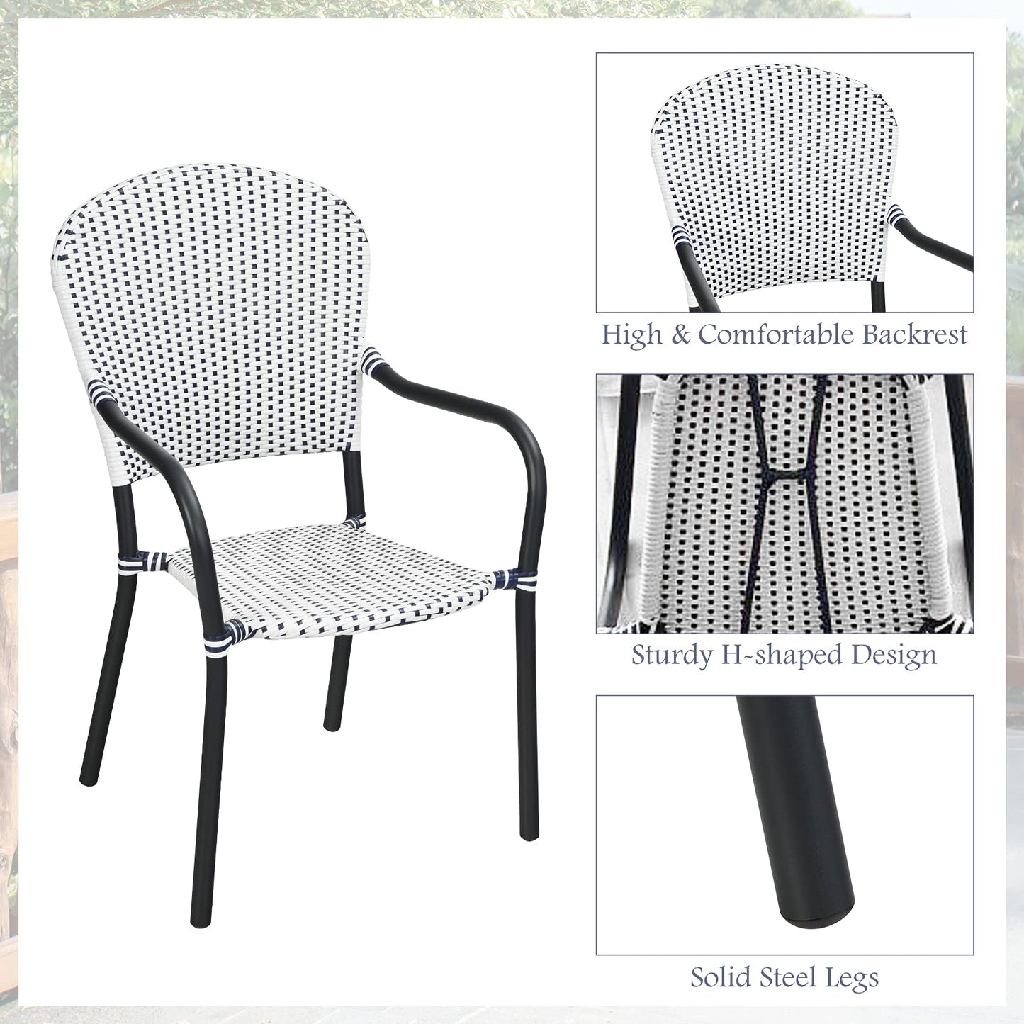 Tangkula 5-Piece Rattan Patio Dining Set, No Assembly Needs, Square Folding Table & 4 Stackable Chairs Set - NP10107+NP10073WL