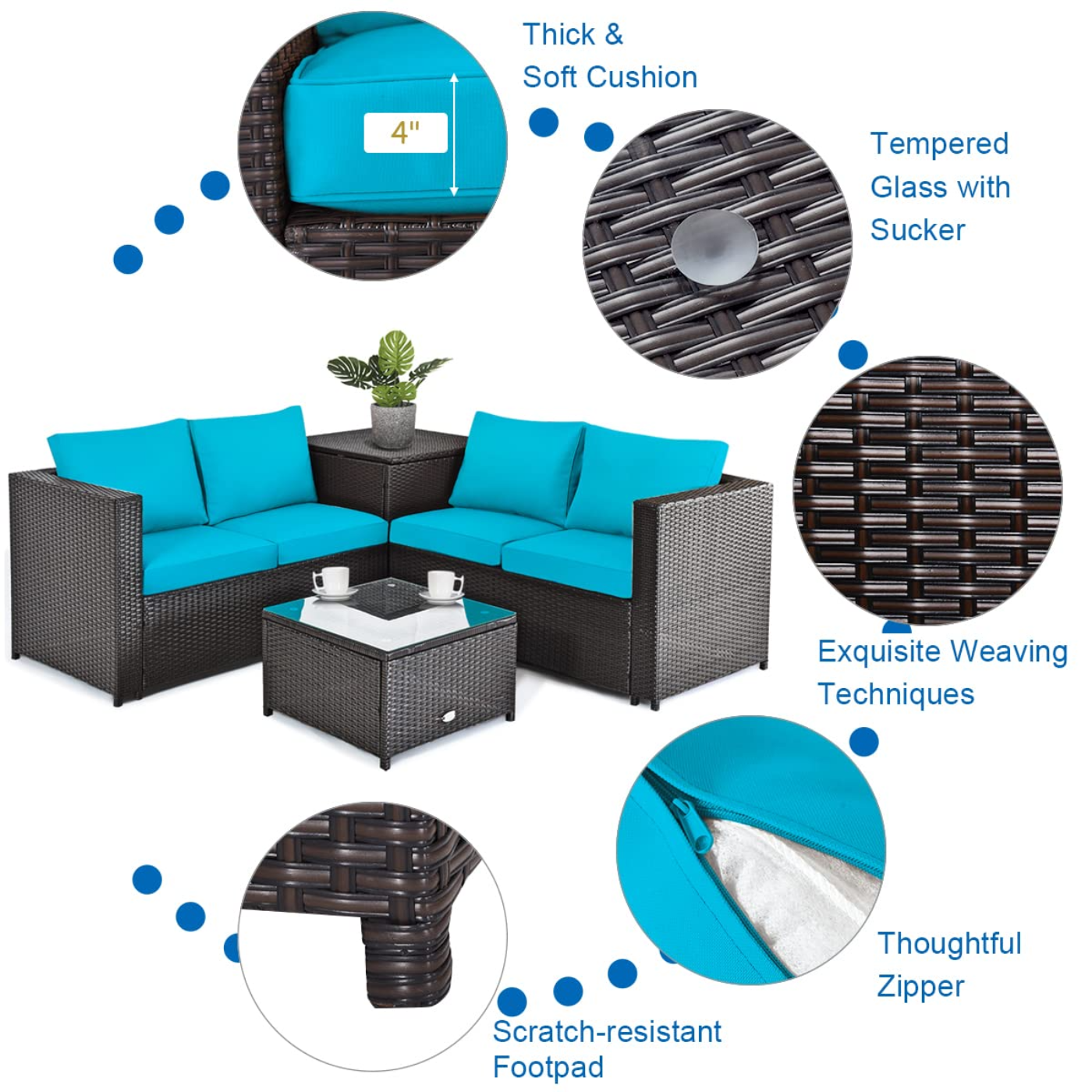Tangkula 5-Piece Patio Furniture Set with 30 Inches Gas Fire Pit Table - OP70520+HW66714BTU+
