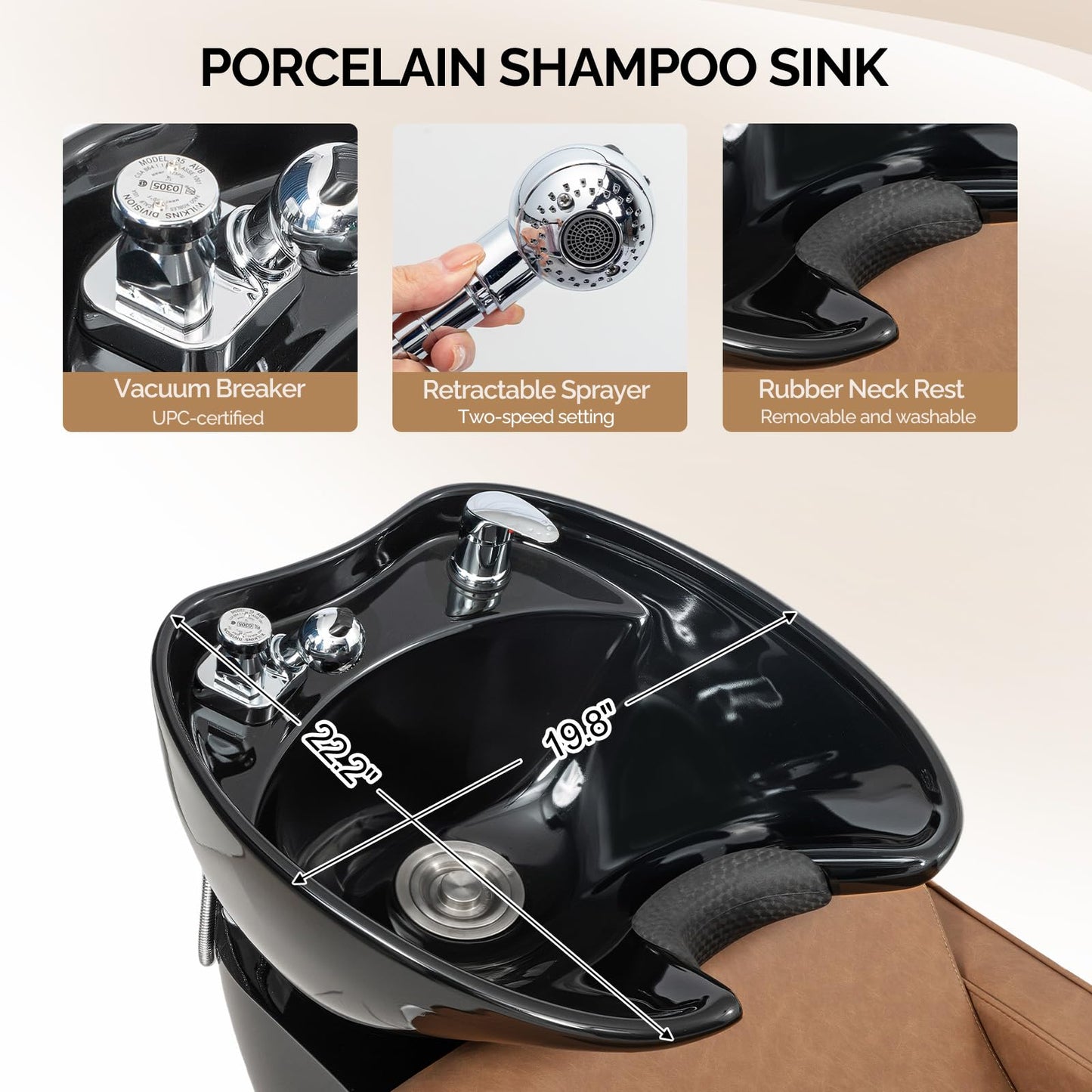 OmySalon BU1221 Salon Shampoo Backwash Chair Unit with Ceramic Shampoo Bowl & Adjustable Footrest - G59001089