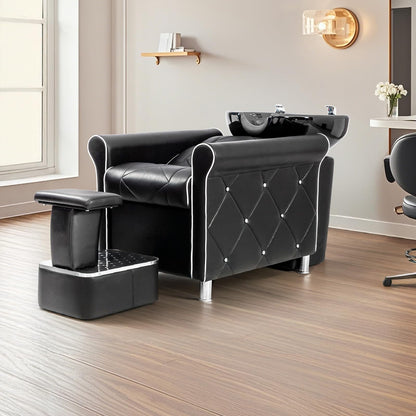 OmySalon BU1601 Salon Shampoo Bowl and Chair Backwash Unit with  Large Porcelain Bowl & Independent Footrest - G59001241