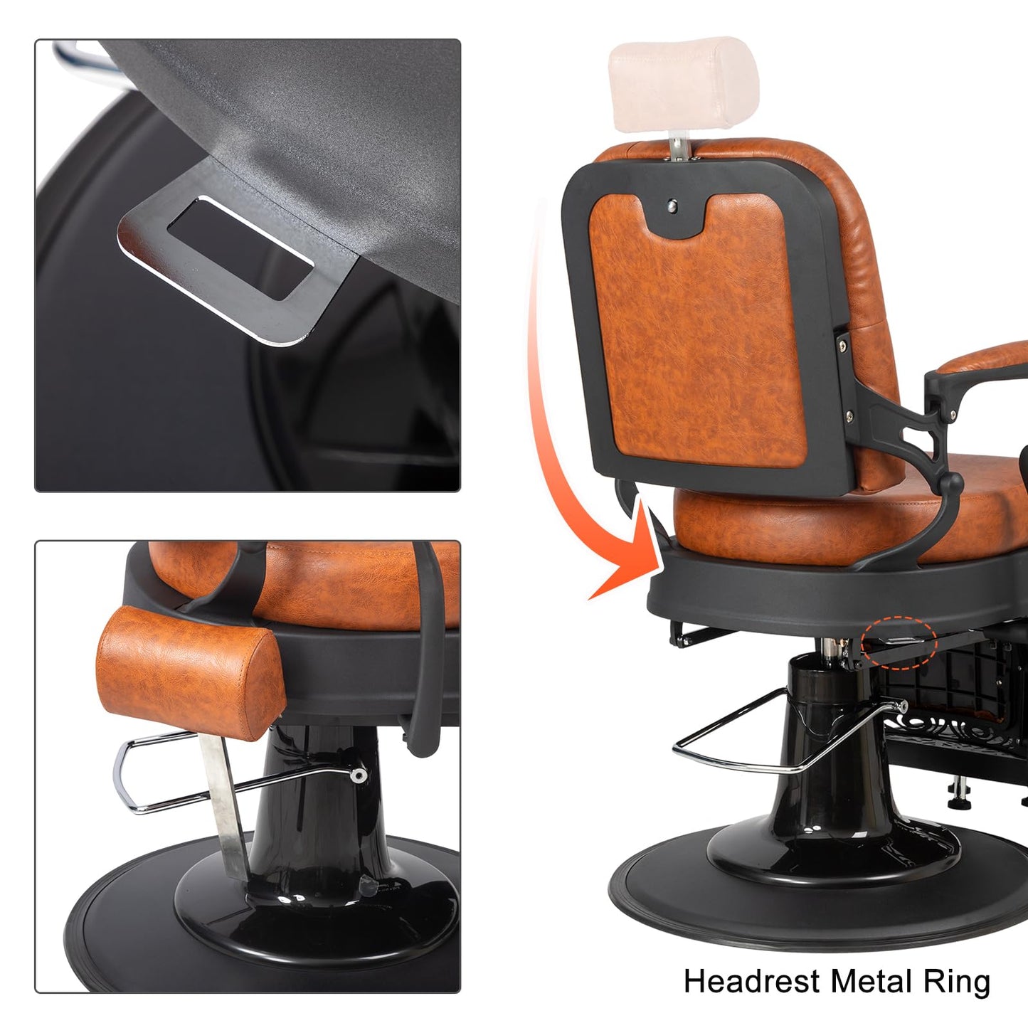 OmySalon PH701 Vintage Style Heavy Duty Hydraulic Recline Square Backrest Barber Chair - G59000701