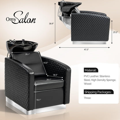 OmySalon BU1901 Salon Shampoo Bowl and Chair Backwash Unit with Large Ceramic Sink & Stainless Steel Base - G59000780