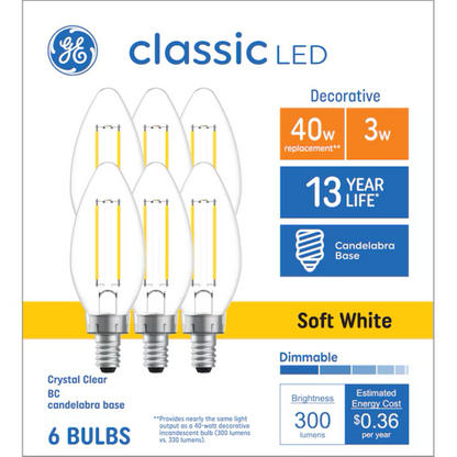 GE Classic 40-Watt EQ B10 Soft White Candelabra Base (e-12) Dimmable LED Light Bulb - 71223175