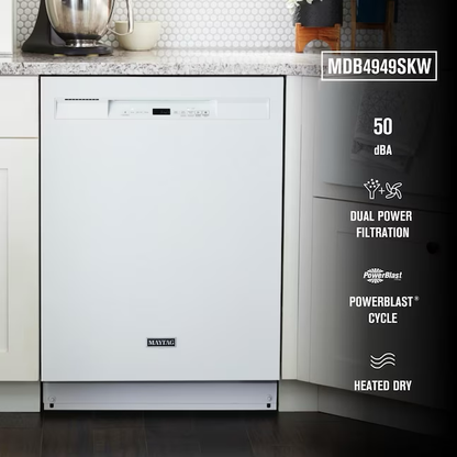 Maytag Front Control 24-in Built-In Dishwasher (White), 50-dBA