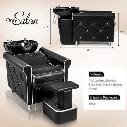 OmySalon BU1601 Salon Shampoo Bowl and Chair Backwash Unit with  Large Porcelain Bowl & Independent Footrest - G59001241