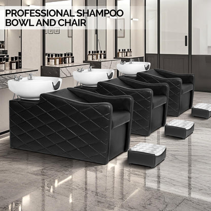 OmySalon BU1701 Salon Shampoo Bowl and Chair Backwash Unit with Large Ceramic Bowl & Freestanding Ottoman - G59000771