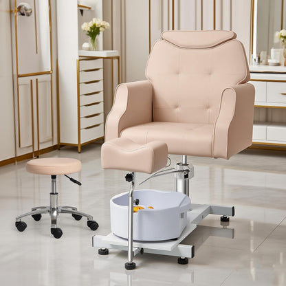 OmySalon PCM-WB 360° Rotation Hydraulic Pedicure Chair with Bubble Massage Foot Bath & Rolling Stool - G59000795