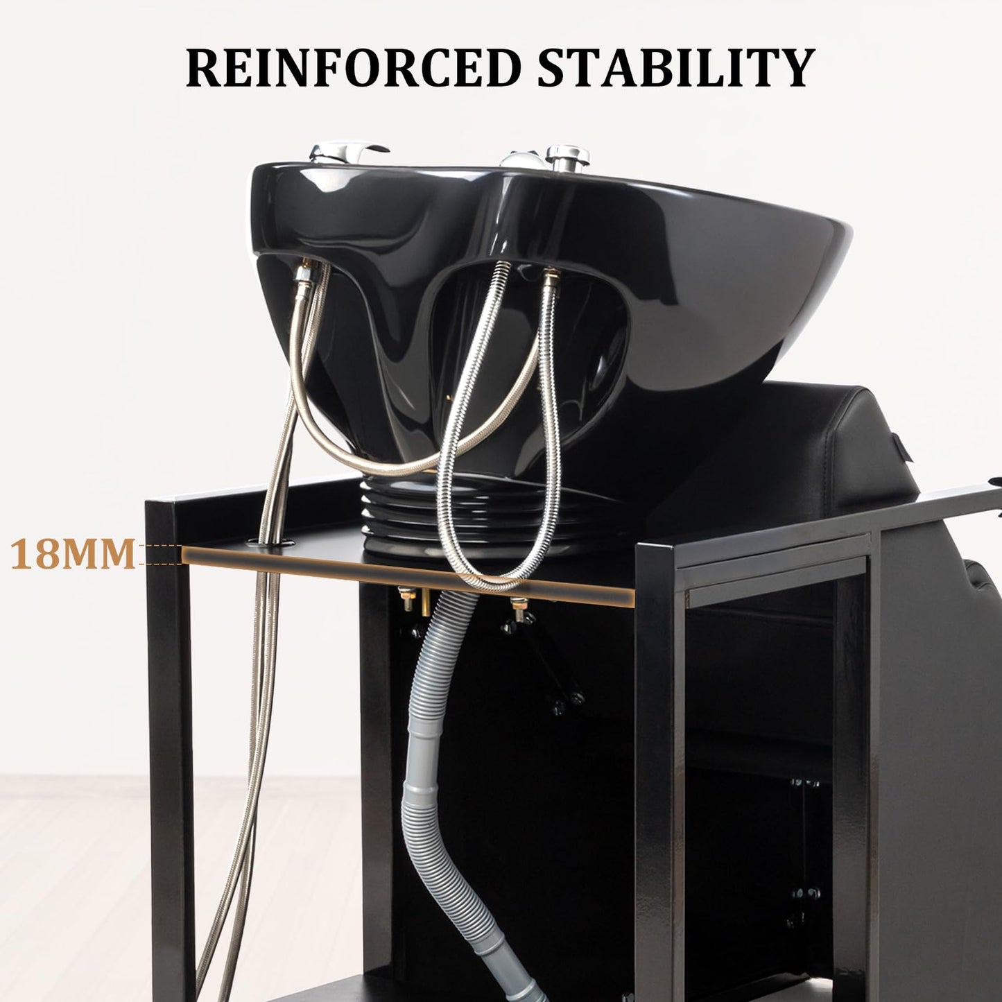 OmySalon BU2201 Salon Shampoo Backwash Chair Unit with Tilting Ceramic Bowl & Storage Shelf - G59000917