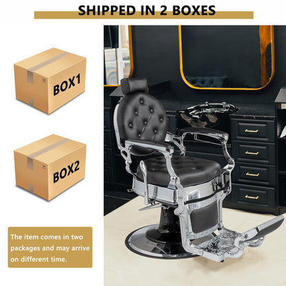 OmySalon BC1602 Vintage Style Heavy Duty Hydraulic Recline Barber Chair - G59000499