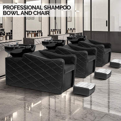 OmySalon BU1701 Salon Shampoo Bowl and Chair Backwash Unit with Large Ceramic Bowl & Freestanding Ottoman - G59000771