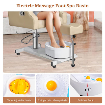 OmySalon PCM-WB 360° Rotation Hydraulic Pedicure Chair with Bubble Massage Foot Bath & Rolling Stool - G59000795