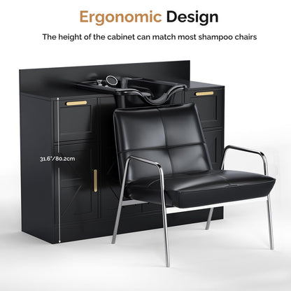 Omysalon SCWSB Freestanding Salon Wet Cabinet Station with Storage Drawers, Shampoo Bowl & Geometric Finish - G59001080