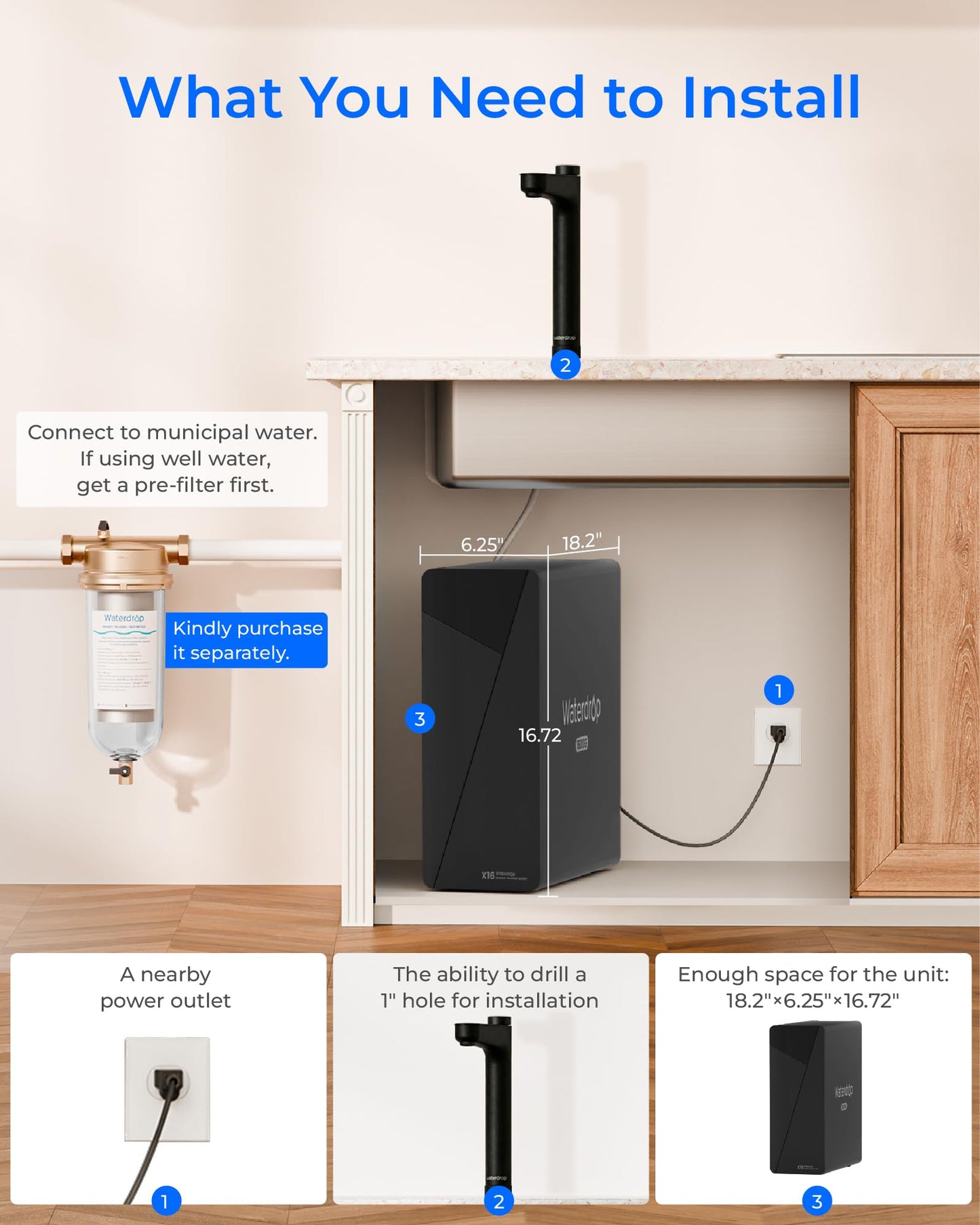 Waterdrop X16 Black Tankless Reverse Osmosis System | 1600 GPD | 11-Stage Filtration | UV Sterilization | Alkaline Mineral Technology | Smart Faucet | NSF/ANSI 42, 58 & 372 Certified