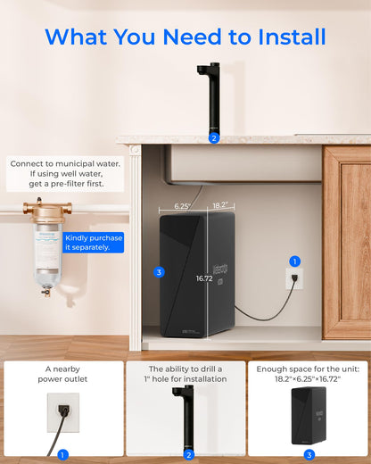 Waterdrop X16 Black Tankless Reverse Osmosis System | 1600 GPD | 11-Stage Filtration | UV Sterilization | Alkaline Mineral Technology | Smart Faucet | NSF/ANSI 42, 58 & 372 Certified