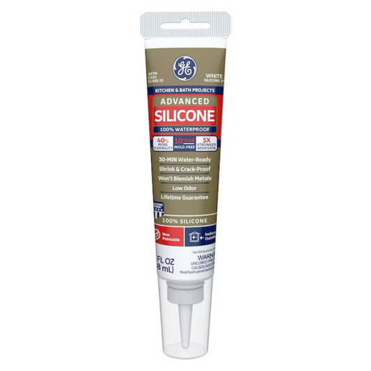 GE Advanced Silicone 2 Kitchen and Bath, Tub and Tile 2.8-oz White Silicone Caulk - 71223279