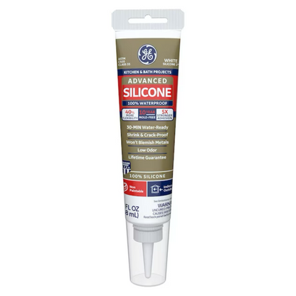 GE Advanced Silicone 2 Kitchen and Bath, Tub and Tile 2.8-oz White Silicone Caulk - 71223279