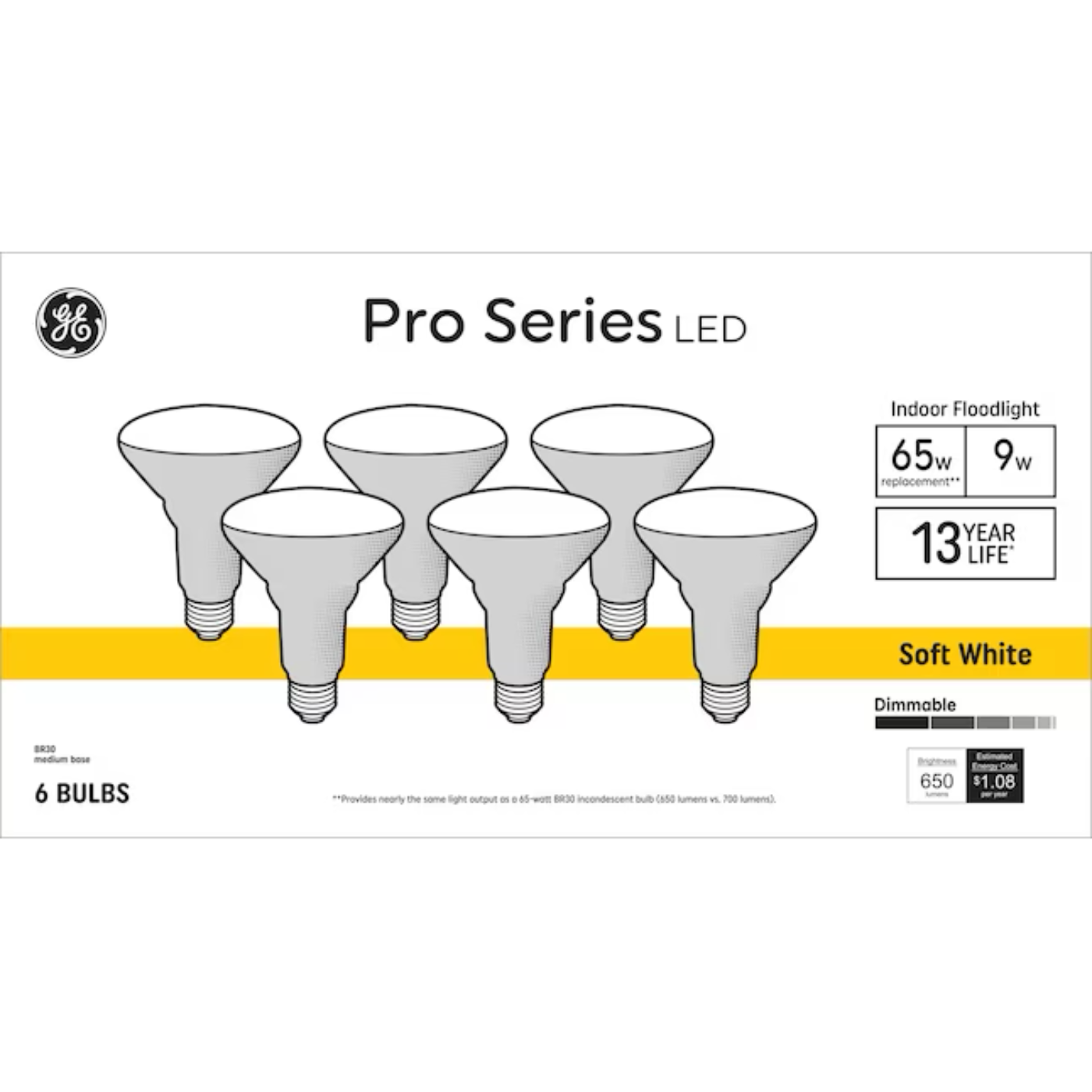 GE PRO Series 65-Watt EQ BR30 Soft White Medium Base (e-26) Dimmable LED Light Bulb - 71223216