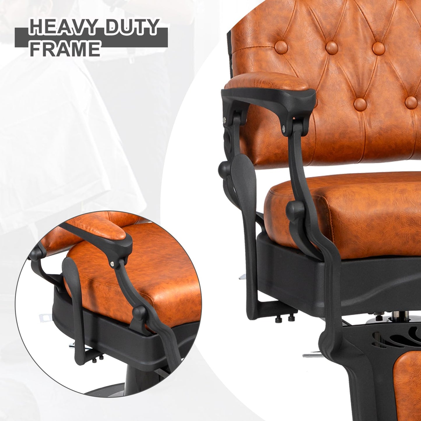 OmySalon PH701 Vintage Style Heavy Duty Hydraulic Recline Square Backrest Barber Chair - G59000701
