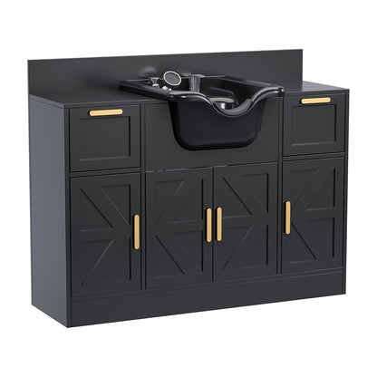 Omysalon SCWSB Freestanding Salon Wet Cabinet Station with Storage Drawers, Shampoo Bowl & Geometric Finish - G59001080