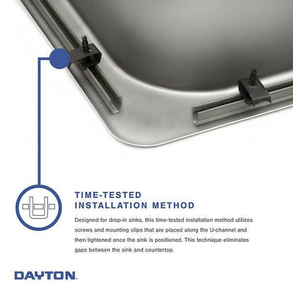 Dayton Stainless Steel 33" x 21-1/4" x 5-3/8" 4-Hole Equal Double Bowl Drop-in Sink