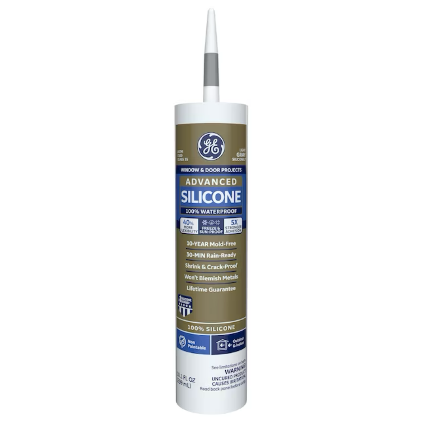 GE Advanced Silicone 2 Windows, Doors, Exteriors 10.1-oz Light Gray Silicone Caulk - 71223252