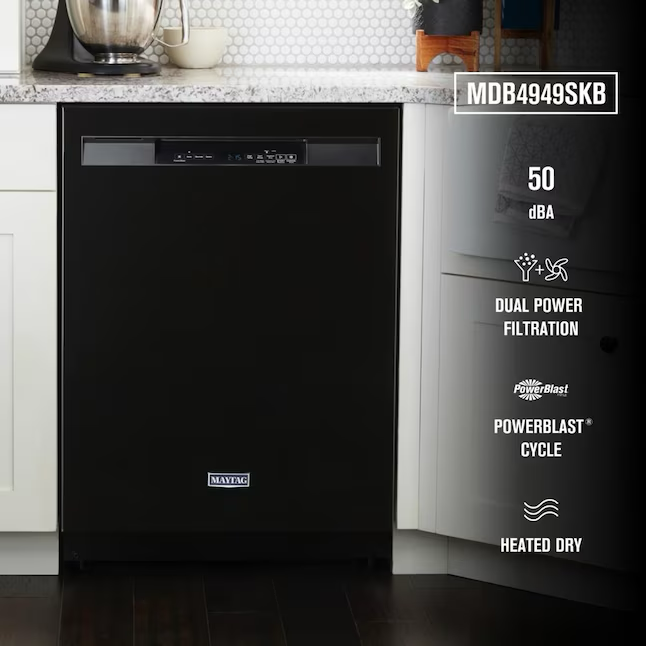 Maytag Front Control 24-in Built-In Dishwasher (Black), 50-dBA