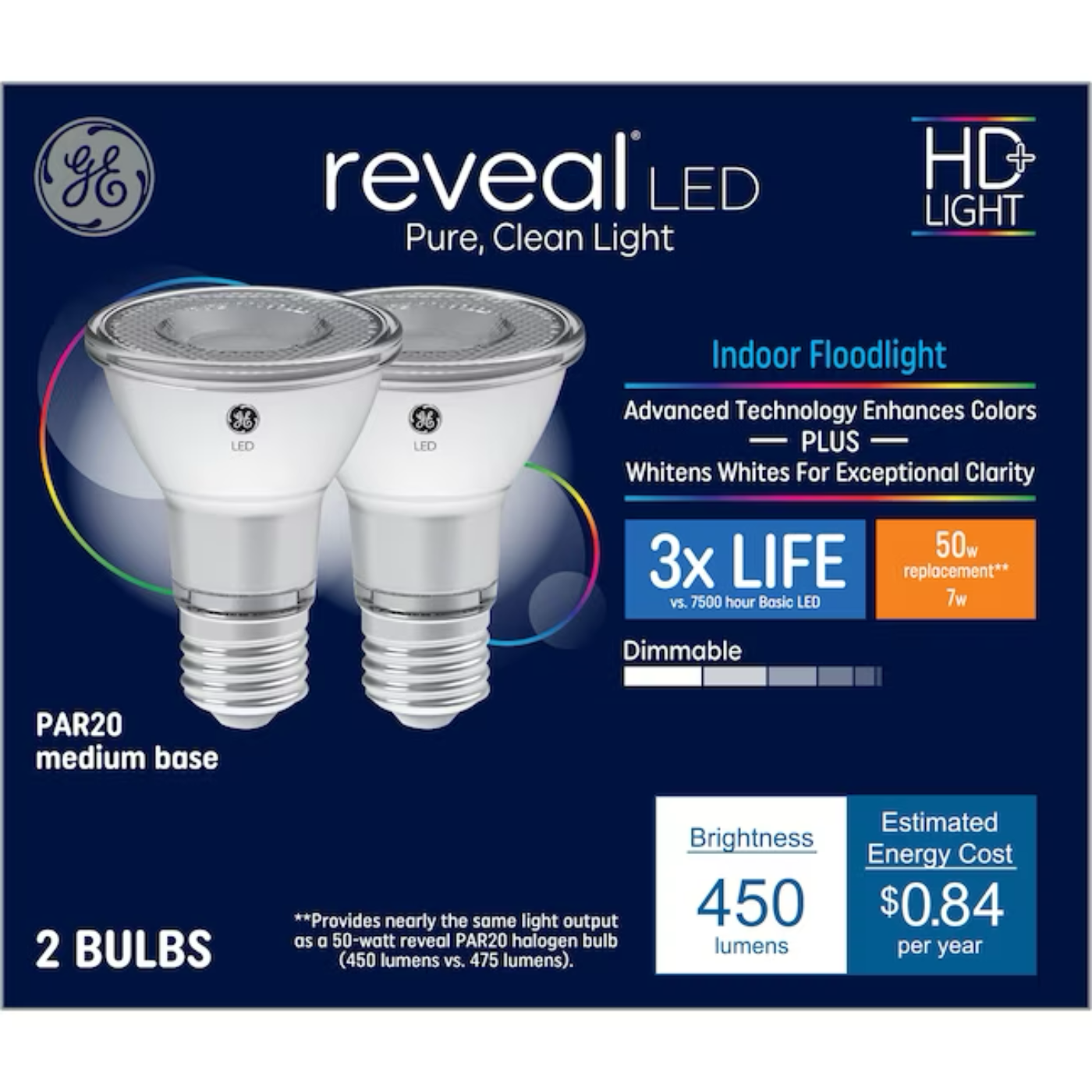 GE Reveal HD 50-Watt EQ PAR20 Color-enhancing Medium Base (e-26) Dimmable LED Light Bulb - 71223304