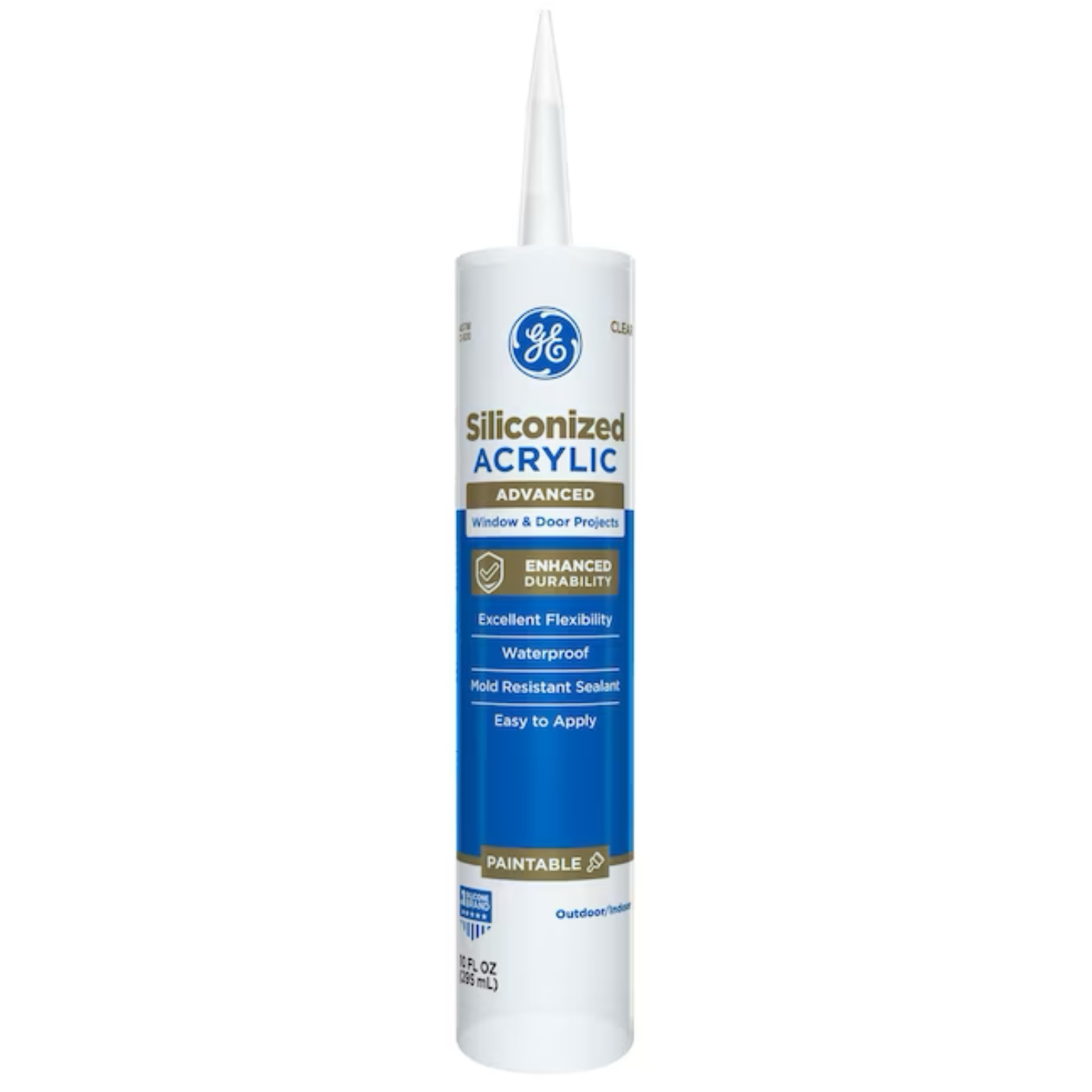 GE Advanced Siliconized Acrylic Windows, Doors, Ext 10.1-oz Clear Paintable Latex Caulk - 71223246