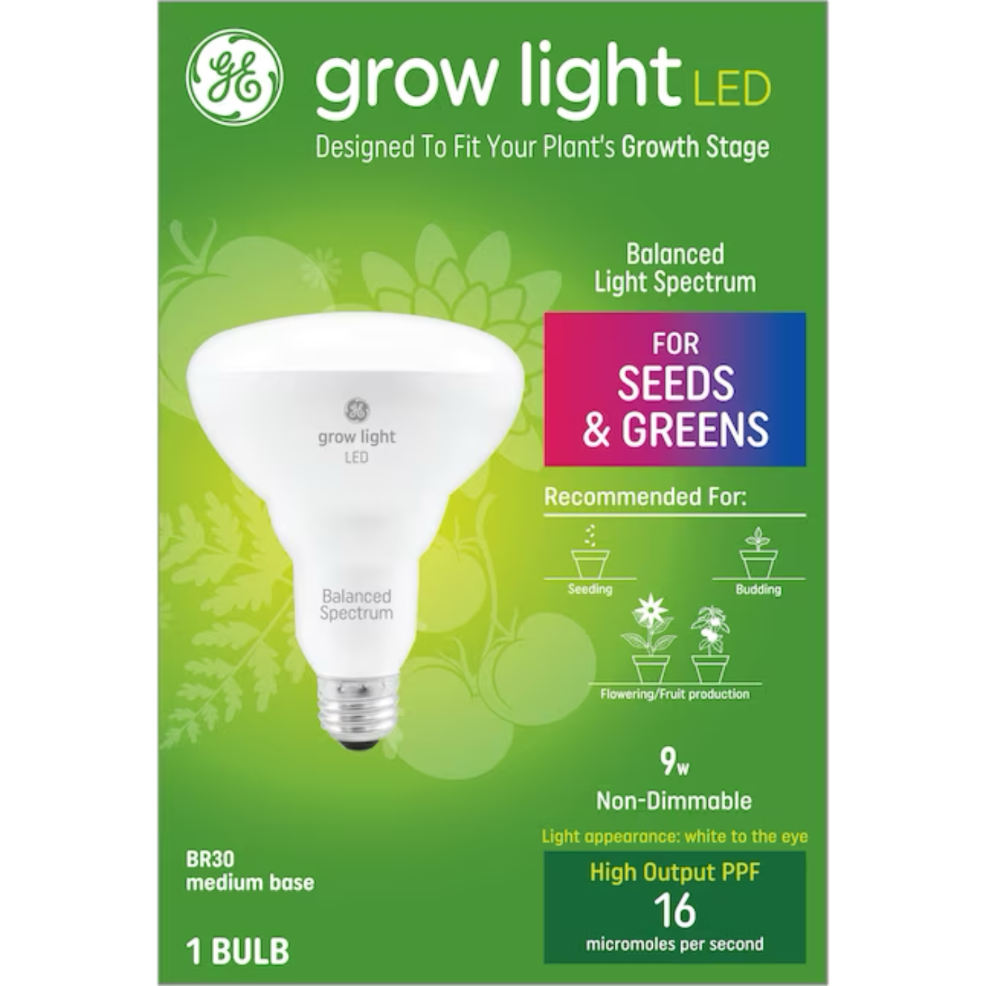 GE Grow: Seeds and Greens 9-Watt EQ BR30 Balanced Spectrum Medium Base (e-26) LED Light Bulb - 71223284