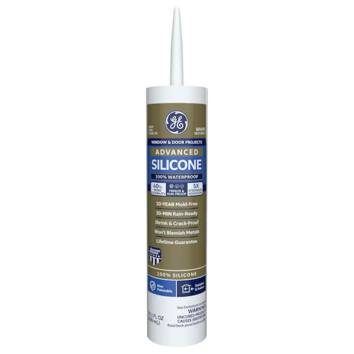 GE Advanced Silicone 2 Windows, Doors, Exteriors 10.1-oz White Silicone Caulk - 71223242