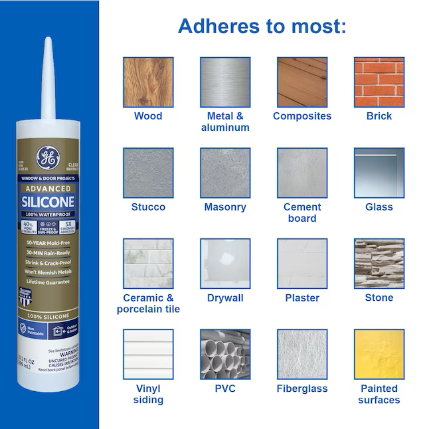 GE Advanced Silicone 2 Windows, Doors, Exteriors 10.1-oz Clear Silicone Caulk - 71223243