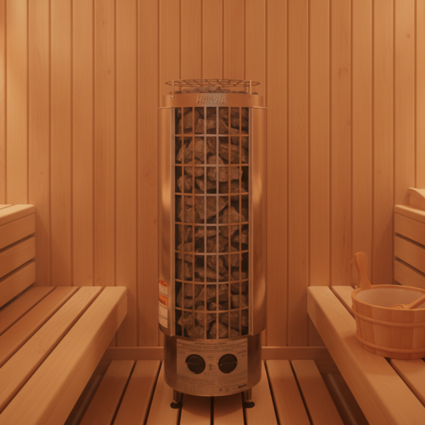 Harvia Cilindro PC60 6kW Electric Sauna Heater with Built-in Controls - HPCS6U1HB