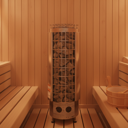 Harvia Cilindro PC60 6kW Electric Sauna Heater with Built-in Controls - HPCS6U1HB