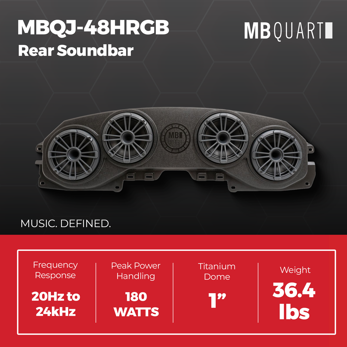 MB Quart Rear Soundbar, 8" Speakers, Jeep Wrangler JL 18-23/Gladiator JT 20-23 - 422639